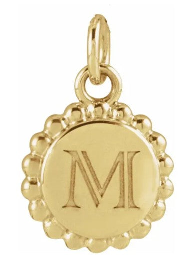 18K Yellow Gold Vermeil Engravable Beaded Disc Charm/Pendant. 86472:110:P