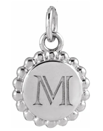 14K White Gold Engravable Beaded Disc Charm/Pendant. 86472:106:P