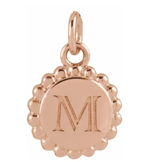 14K Rose Gold Engravable Beaded Disc Charm/Pendant. 86472:108:P