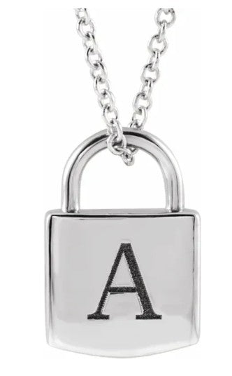 14K White Gold Engravable Lock 16-18" Necklace. 87184:117:P