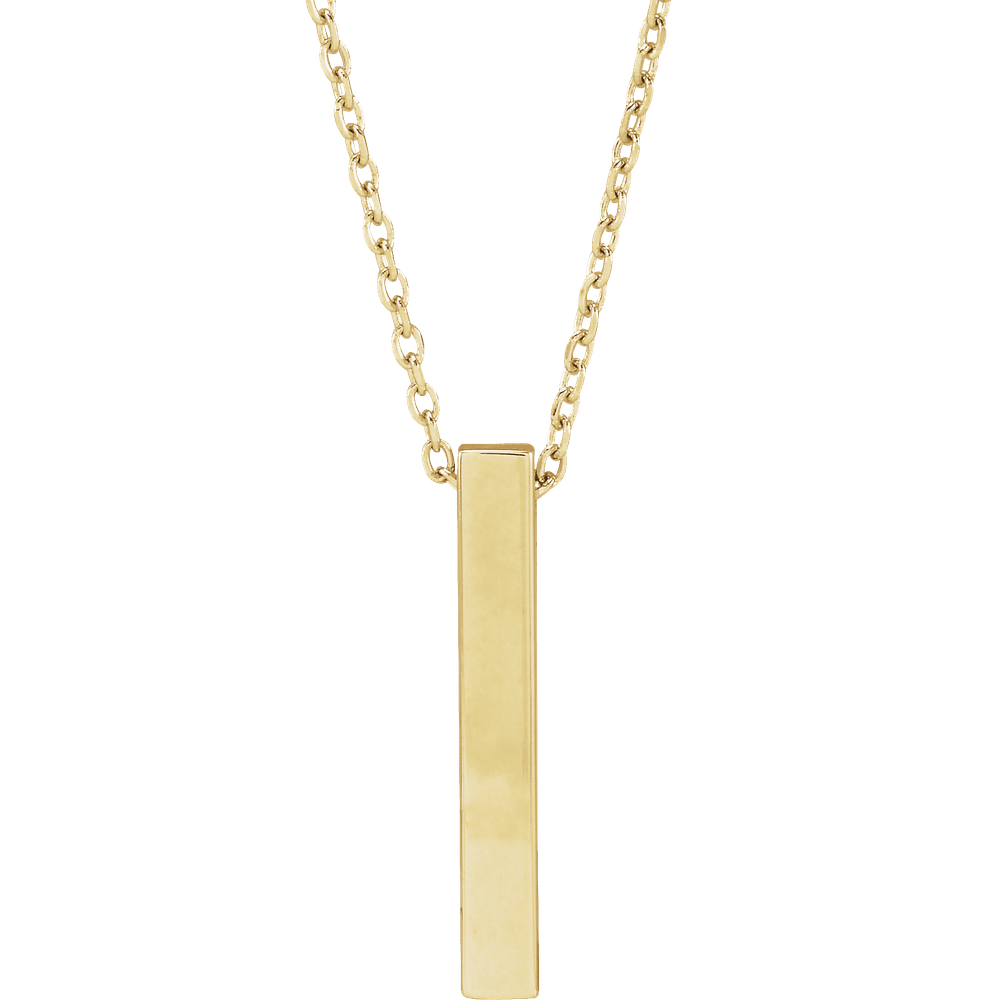 14K Yellow Gold Engravable Four-Sided  17 X 2.5 Mm Bar 16-18" Necklace. 87619:117:P