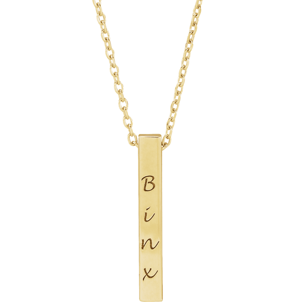 14K Yellow Gold Engravable Four-Sided  17 X 2.5 Mm Bar 16-18" Necklace. 87619:117:P