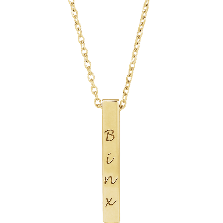 14K Yellow Gold Engravable Four-Sided  17 X 2.5 Mm Bar 16-18" Necklace. 87619:117:P