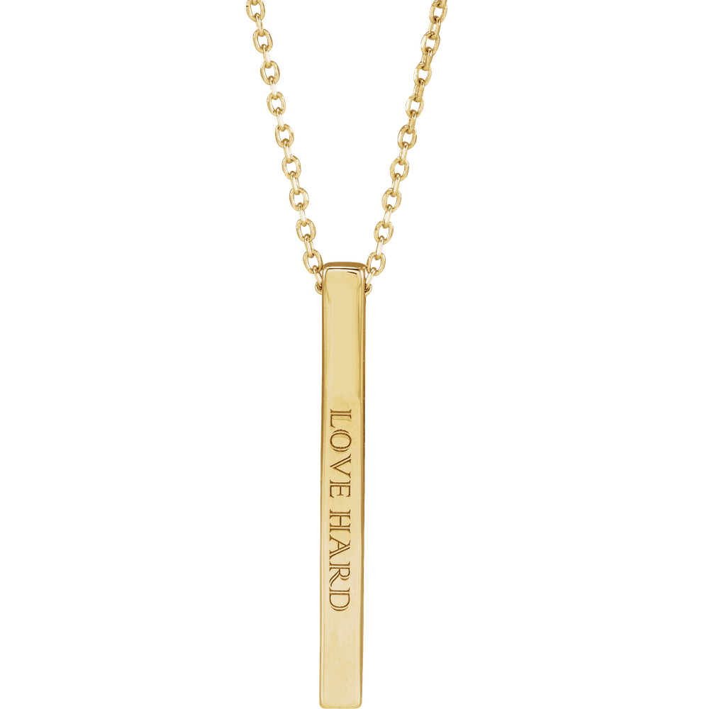 14K Yellow Gold Engravable Four-Sided 25 X 2.5 Mm Bar 16-18" Necklace. 87619:123:P