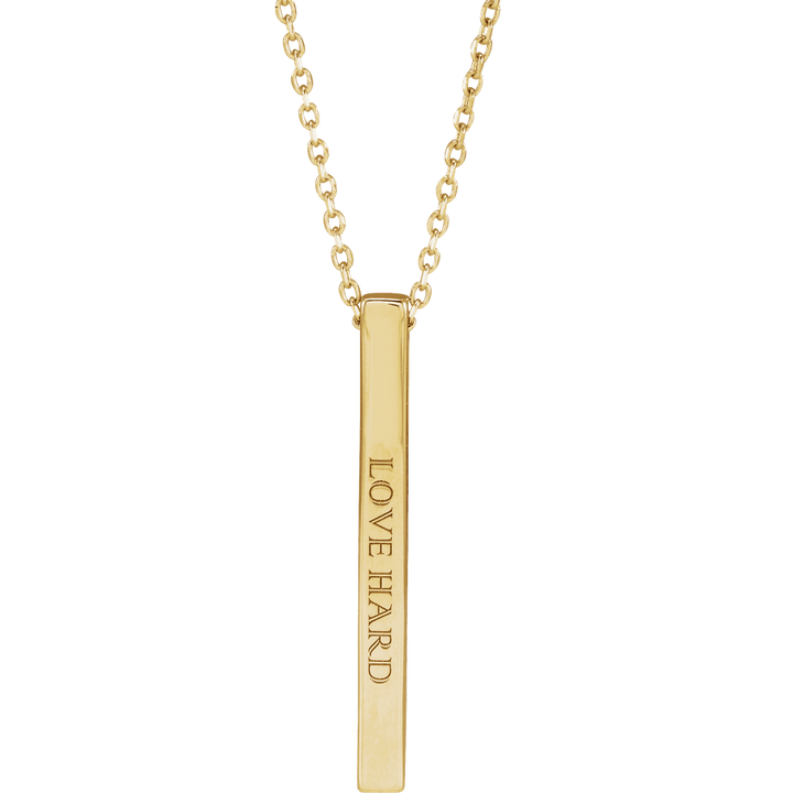 14K Yellow Gold Engravable Four-Sided 25 X 2.5 Mm Bar 16-18" Necklace. 87619:123:P