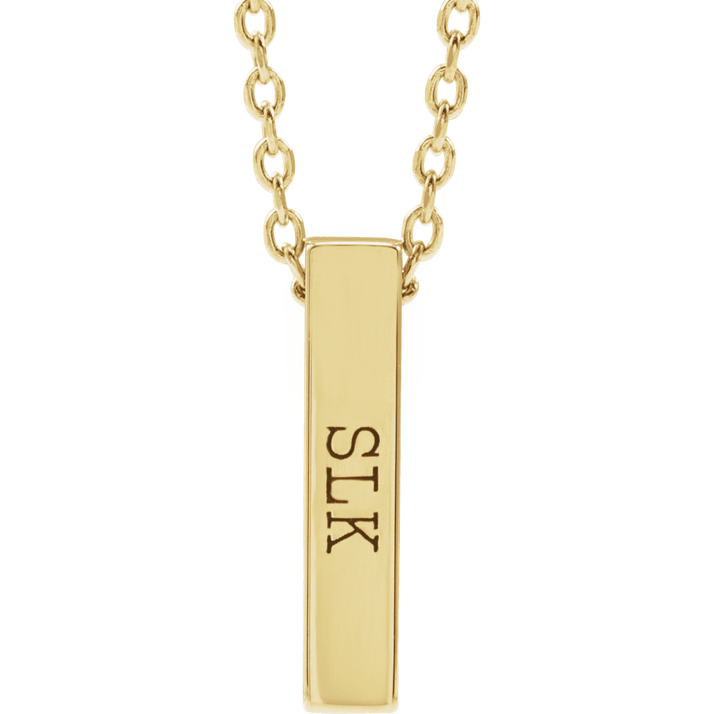 14K Yellow Gold Engravable Four-Sided 12 X 2.5 Mm Bar 16-18" Necklace. 87619:144:P