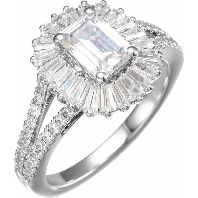 Ladies 14K Halo White Gold Lab Diamond Engagement Ring With 1ct Center Stone VS Clarity, F Color