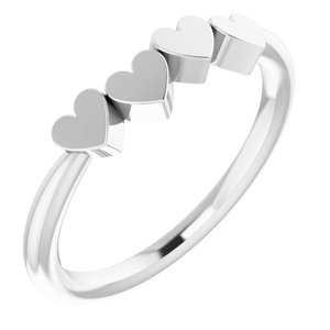 14K White Gold 4-Heart Family Engravable Ring. 57702:114:P