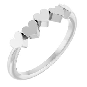 14K White Gold 5-Heart Family Engravable Ring. 57702:118:P