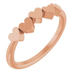14K Rose Gold 5-Heart Family Engravable Ring. 57702:120:P