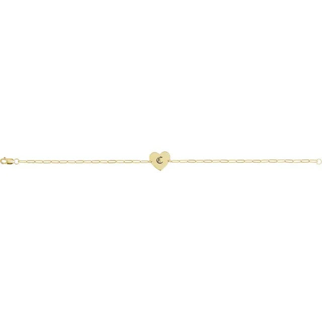 14K Engravable Paperclip Heart 7" Bracelet