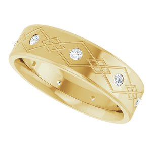 14K Yellow Gold 1/4 CTW Diamond Accented Patterned Men's Band. 124469:1019:P