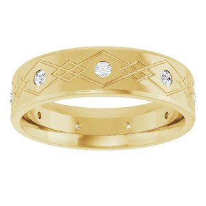 14K Yellow Gold 1/4 CTW Diamond Accented Patterned Men's Band. 124469:1019:P