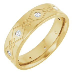 14K Yellow Gold 1/4 CTW Diamond Accented Patterned Men's Band. 124469:1019:P
