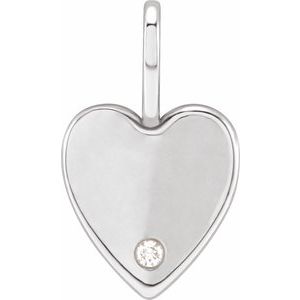 14K White Gold .02 CT Diamond Engravable Heart Charm/Pendant. 88006:100:P
