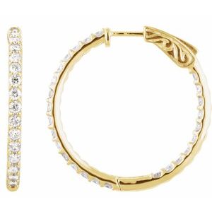 14K Yellow Gold 2 CTW Diamond Inside-Outside 29.5 mm Hinged Hoop Earrings. 650183:122:P