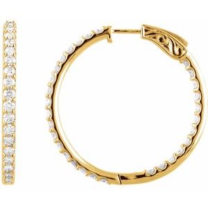 14K Yellow Gold 3 CTW Diamond Inside-Outside 34.5 mm Hinged Hoop Earrings. 650183:124:P