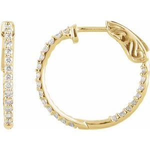 14K Yellow Gold 1 CTW Diamond Inside-Outside 26.5 mm Hinged Hoop Earrings. 650183:120:P