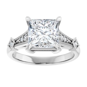 14K White Gold 7.5 mm Square Accented Engagement Ring. 124725:104:P