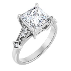 14K White Gold 7.5 mm Square Accented Engagement Ring. 124725:104:P