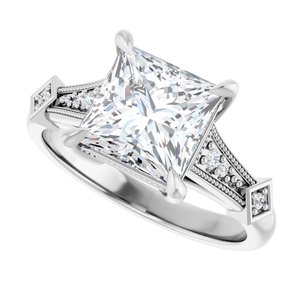 14K White Gold 7.5 mm Square Accented Engagement Ring. 124725:104:P