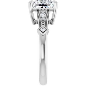 14K White Gold 7.5 mm Square Accented Engagement Ring. 124725:104:P