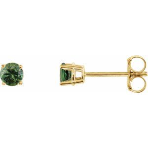 14K Yellow Gold 3 mm Natural Green Sapphire Earrings. 1874:70301:P