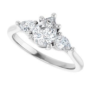 14K White Gold 7x5 mm Pear Three-Stone Engagement Ring. 124742:330:P