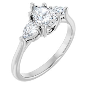 14K White Gold 7x5 mm Pear Three-Stone Engagement Ring. 124742:330:P