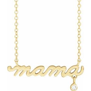 14K Yellow Gold .015 CT Diamond Mama 18" Necklace