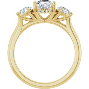 14K Yellow Gold 8x6 mm Oval Three-Stone Hidden Halo-Style Engagement Ring. 124744:976:P