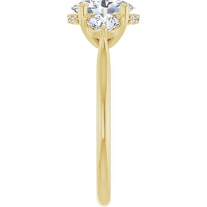 14K Yellow Gold 8x6 mm Oval Three-Stone Hidden Halo-Style Engagement Ring. 124744:976:P