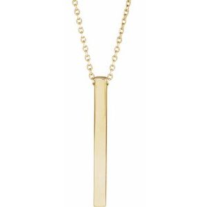 14K Yellow Gold Engravable Four-Sided 25 X 2.5 Mm Bar 16-18" Necklace. 87619:123:P