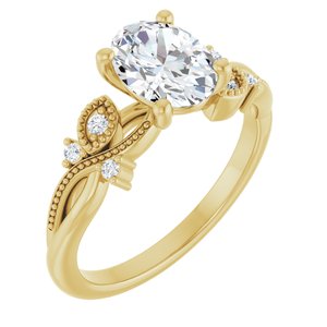 14K Yellow Gold 8x6 mm Oval Accented Floral Engagement Ring. 126064:616:P