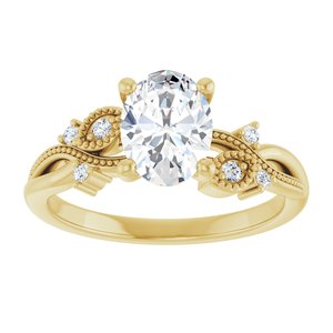 14K Yellow Gold 8x6 mm Oval Accented Floral Engagement Ring. 126064:616:P