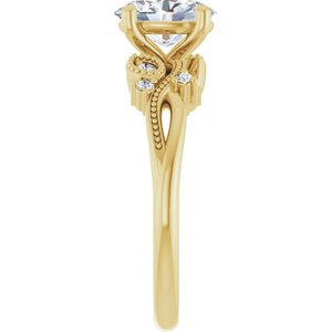 14K Yellow Gold 8x6 mm Oval Accented Floral Engagement Ring. 126064:616:P