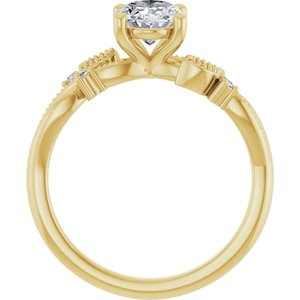 14K Yellow Gold 8x6 mm Oval Accented Floral Engagement Ring. 126064:616:P