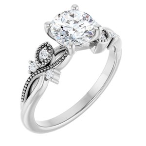 14K White Gold 6.5 mm Round .07 CTW Diamond Accented Floral Engagement Ring. 126064:LG6000:P