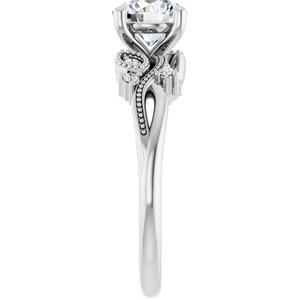 14K White Gold 6.5 mm Round .07 CTW Diamond Accented Floral Engagement Ring. 126064:LG6000:P