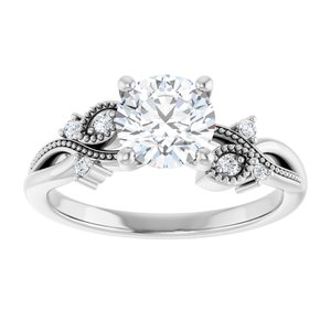14K White Gold 6.5 mm Round .07 CTW Diamond Accented Floral Engagement Ring. 126064:LG6000:P
