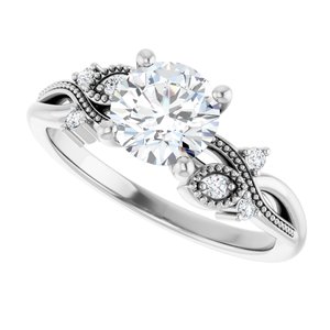 14K White Gold 6.5 mm Round .07 CTW Diamond Accented Floral Engagement Ring. 126064:LG6000:P