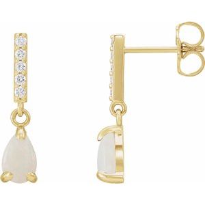 14K Yellow Gold Natural White Opal & .08 CTW Diamond Earrings. 87672:103:P