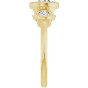 14K Yellow Gold 6.5 mm Round Bezel-Set Three-Stone Engagement Ring. 124773:1171:P