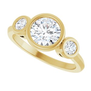 14K Yellow Gold 6.5 mm Round Bezel-Set Three-Stone Engagement Ring. 124773:1171:P