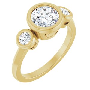 14K Yellow Gold 6.5 mm Round Bezel-Set Three-Stone Engagement Ring. 124773:1171:P