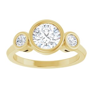14K Yellow Gold 6.5 mm Round Bezel-Set Three-Stone Engagement Ring. 124773:1171:P