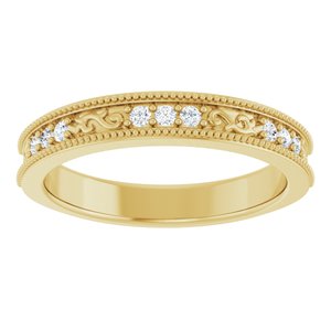14K Yellow Gold 1/8 CTW Diamond Milgrain Anniversary Band. 126213:100:P