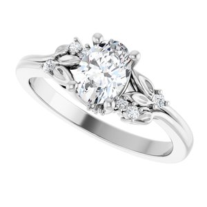 14K White Gold 7x5 mm Oval .07 CTW Diamond Accented Floral Engagement Ring. 126144:LG102:P