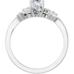 14K White Gold 7x5 mm Oval .07 CTW Diamond Accented Floral Engagement Ring. 126144:LG102:P