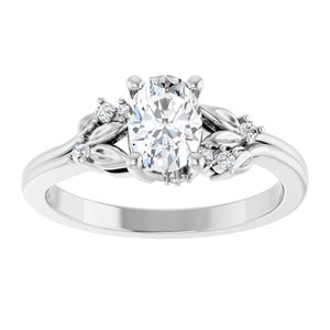 14K White Gold 7x5 mm Oval .07 CTW Diamond Accented Floral Engagement Ring. 126144:LG102:P